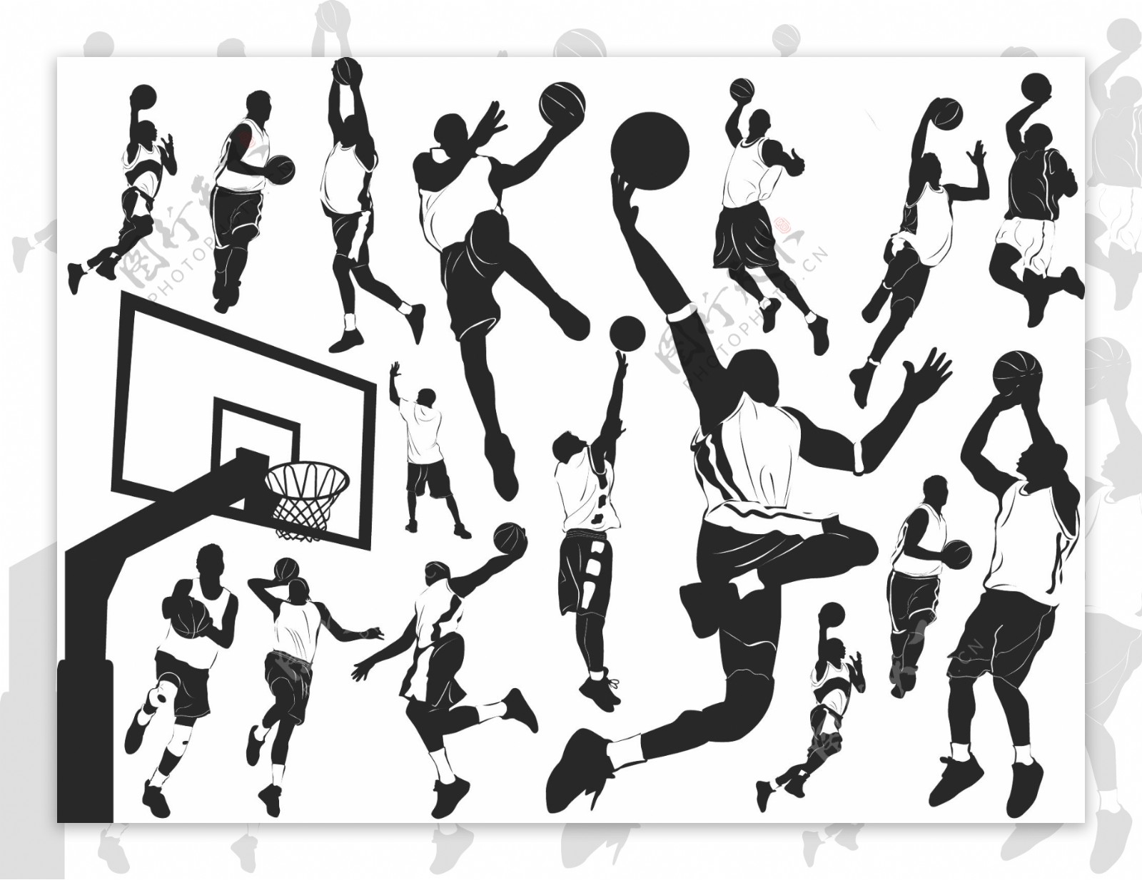 篮球运动员剪影矢量素材