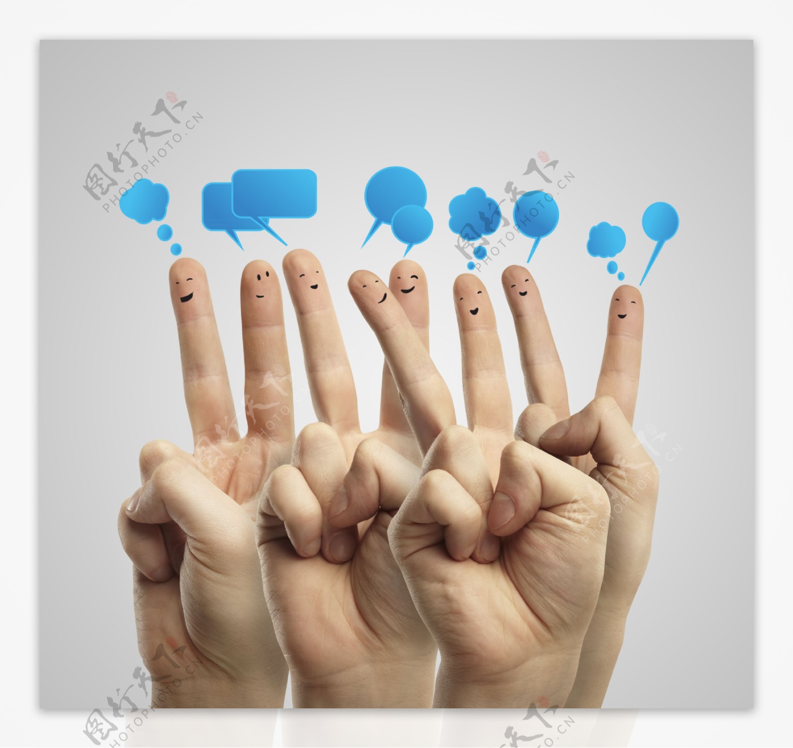 蓝色对话框与可爱手指表情图片