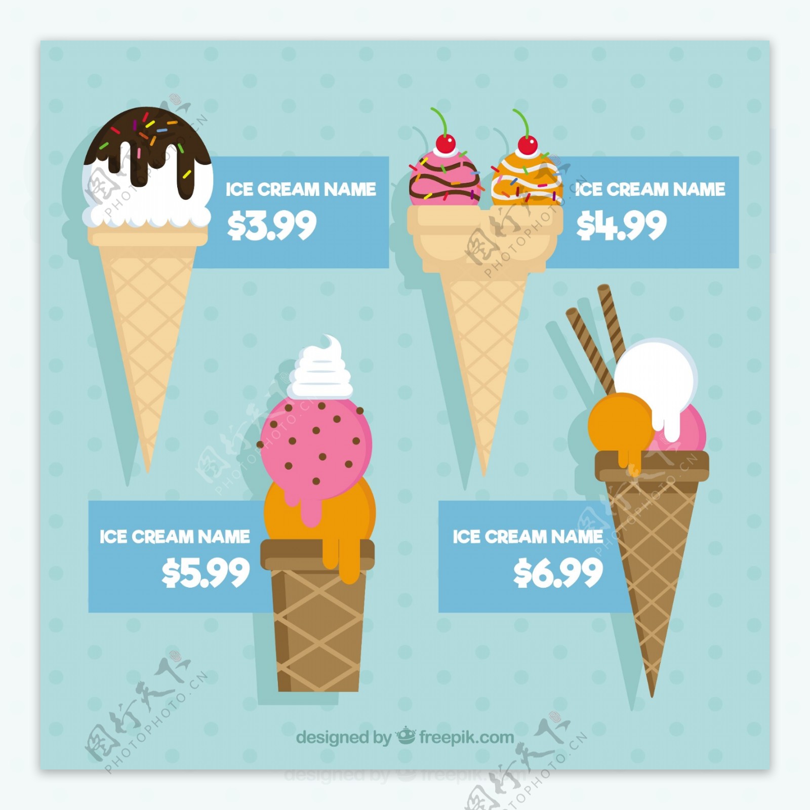 手绘扁平风格锥体冰淇淋价格标签