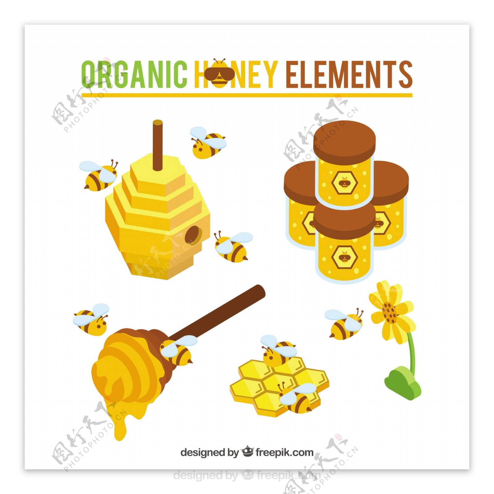 可爱蜜蜂蜂蜜矢量素材