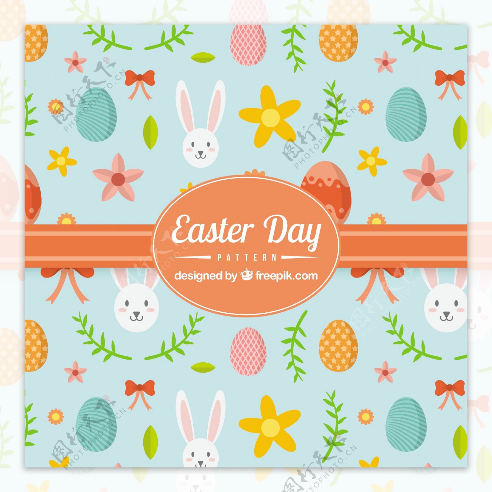 复活节彩蛋和可爱兔子装饰图案