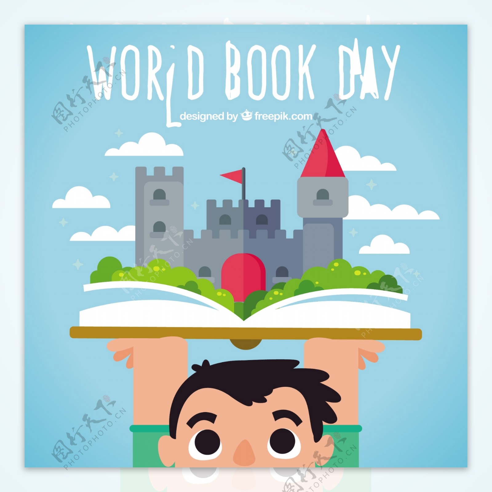 一本书和一座城堡的儿童背景