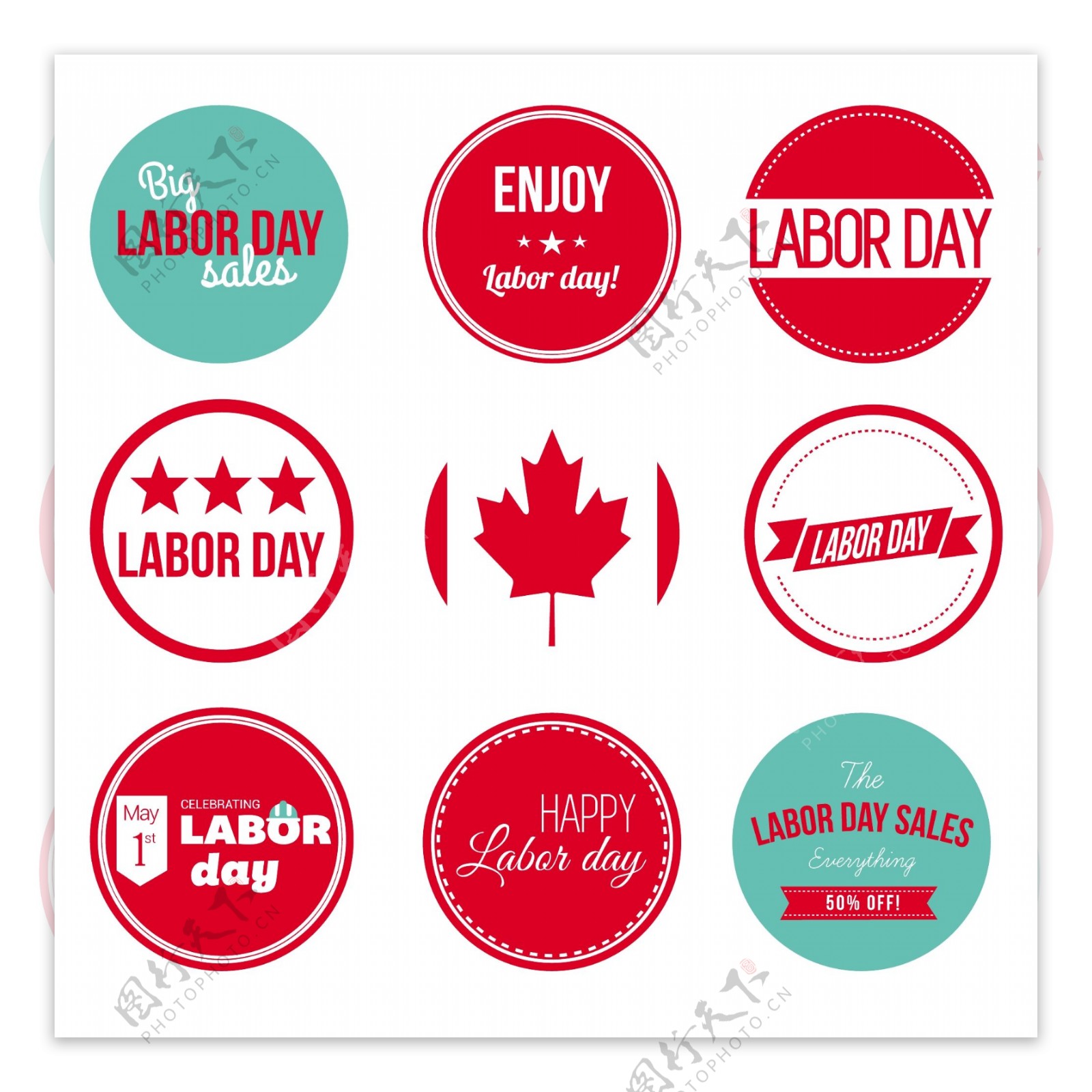 加拿大劳动节的标签和徽章
