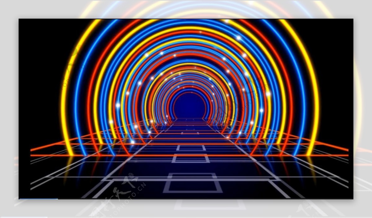 绚丽霓虹拱形光线光效粒子视频背景素材