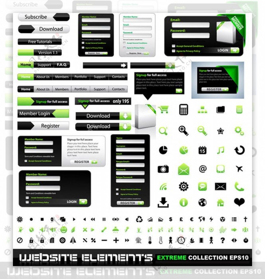 绿色网页元素设计矢量素材