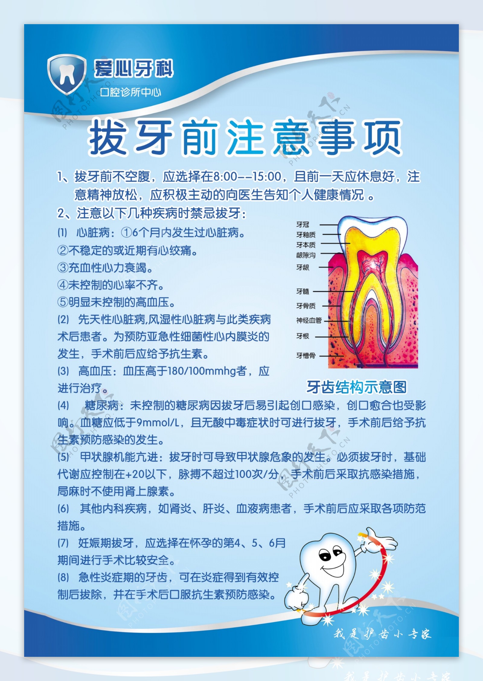 拔牙前注意事项展板