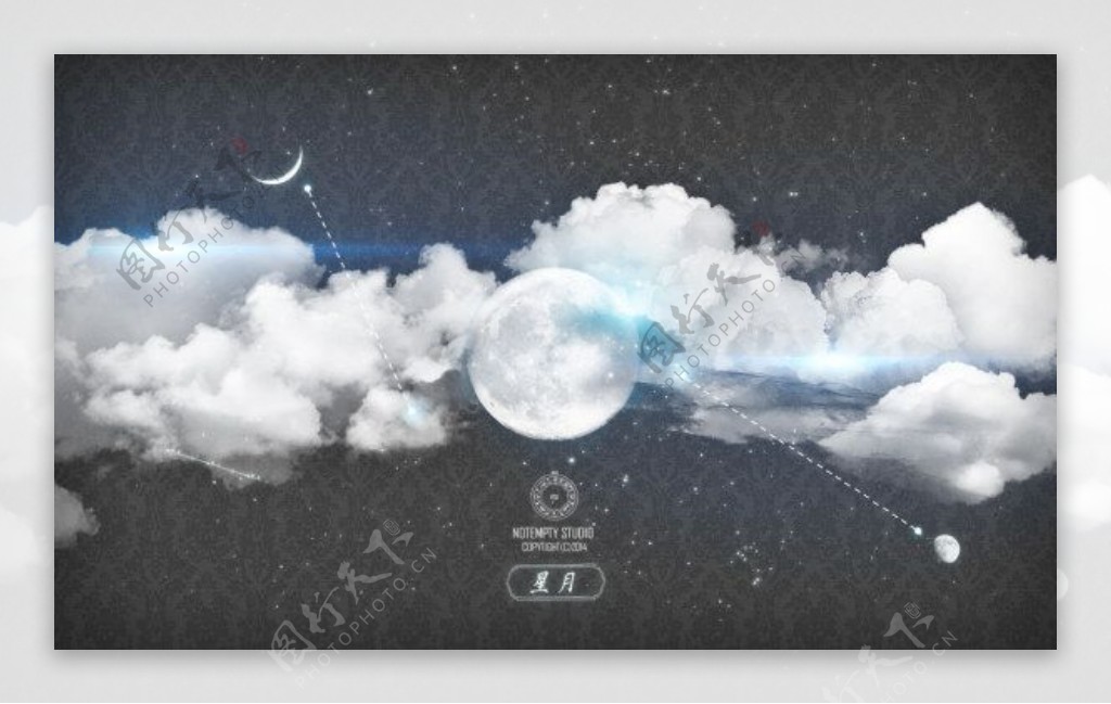 晚上的月亮与晚上的白云Photoshop笔刷