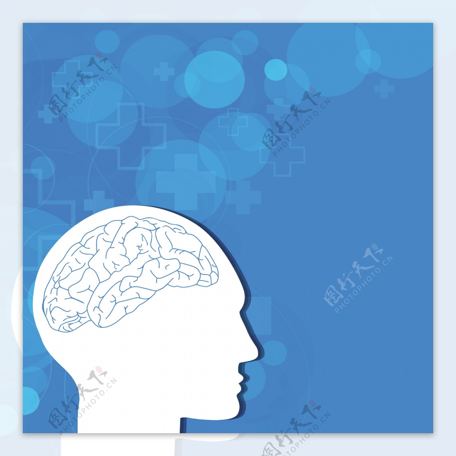 与人类大脑的蓝色背景上的医学概念