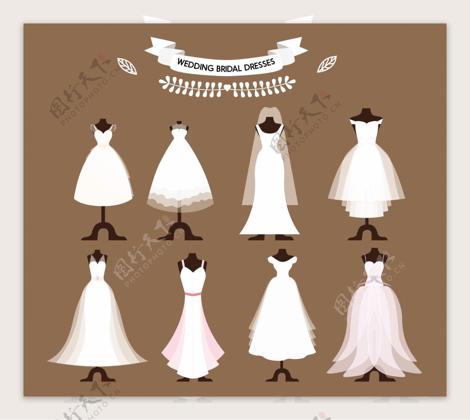 新娘礼服集合向量插图不同风格自由向量