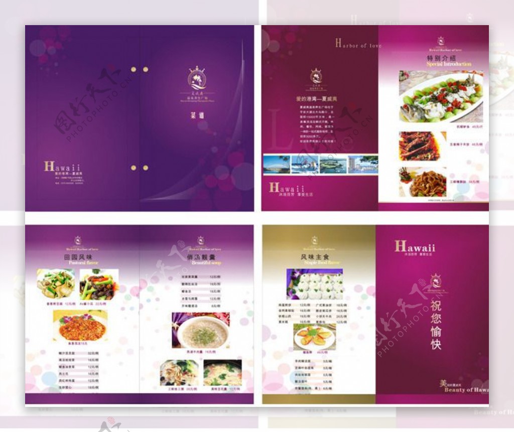 紫色菜谱菜单设计矢量素材