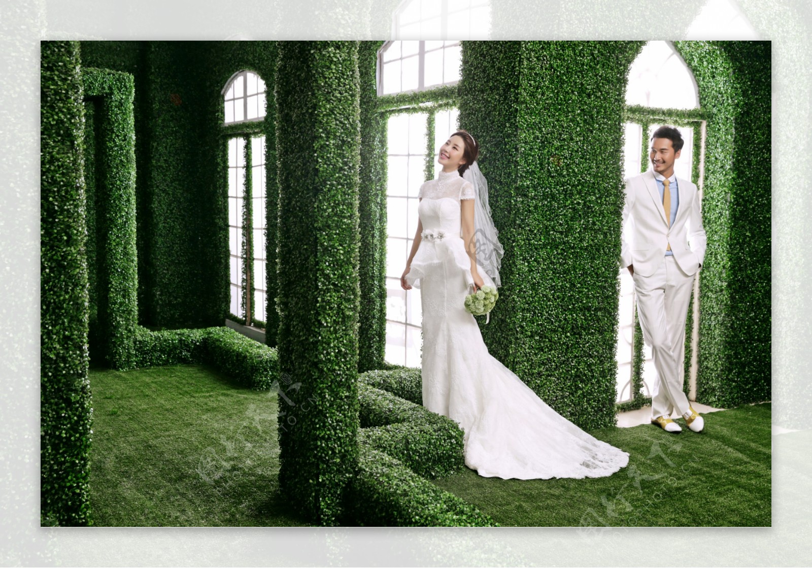 绿色室内婚纱摄影图片
