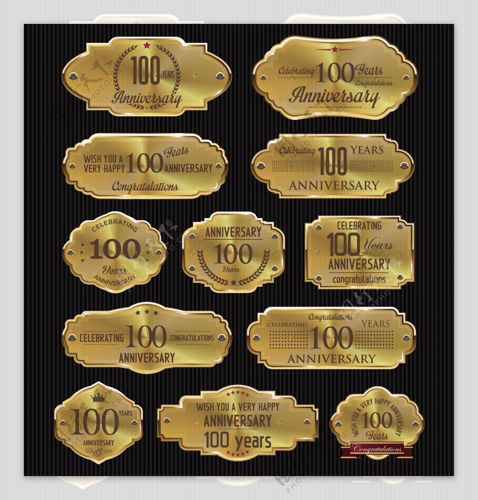 金色100周年纪念标签矢量图
