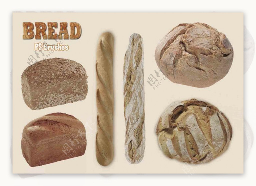 20种烤面包长棍面包Photoshop食物笔刷