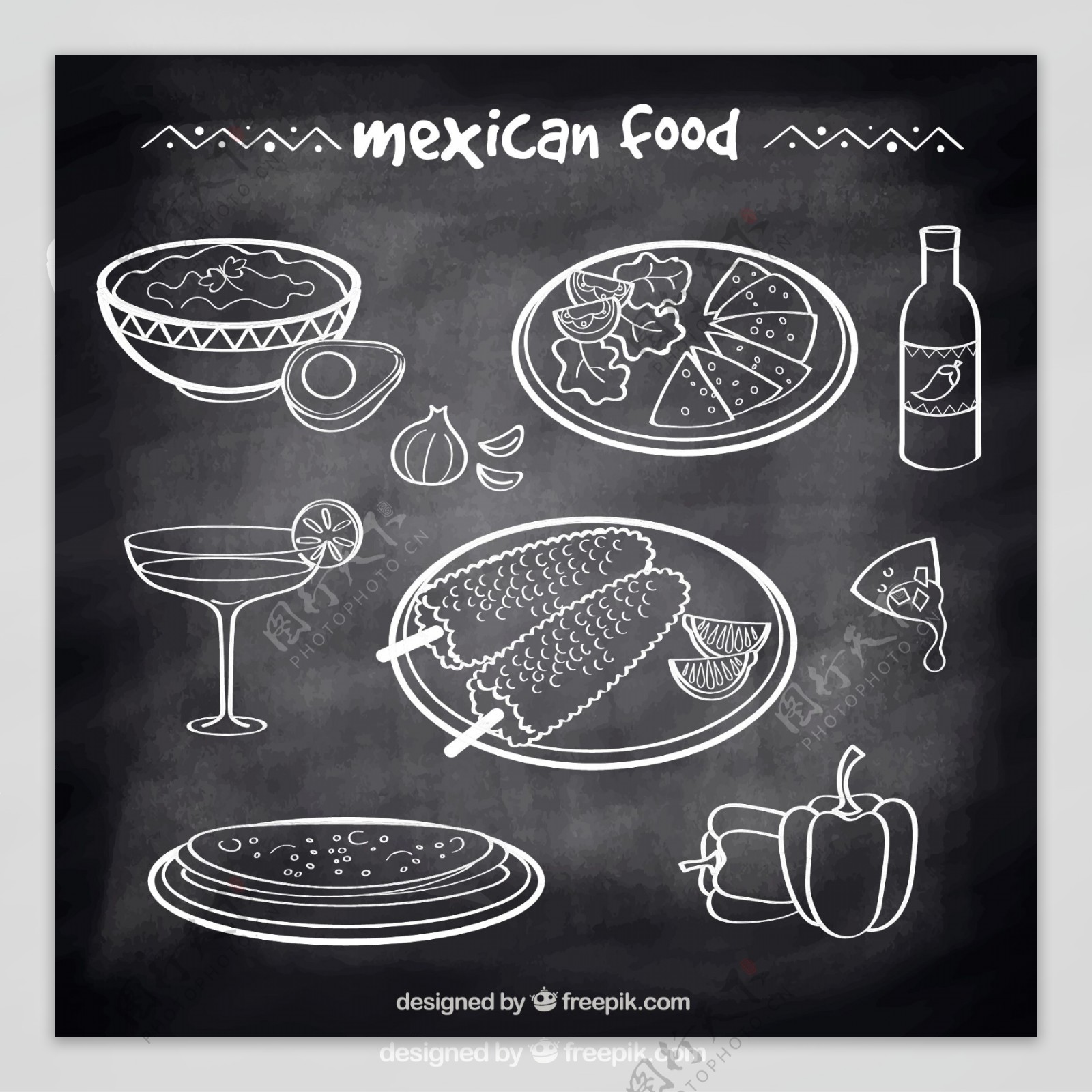 黑板风格的墨西哥典型手绘食品