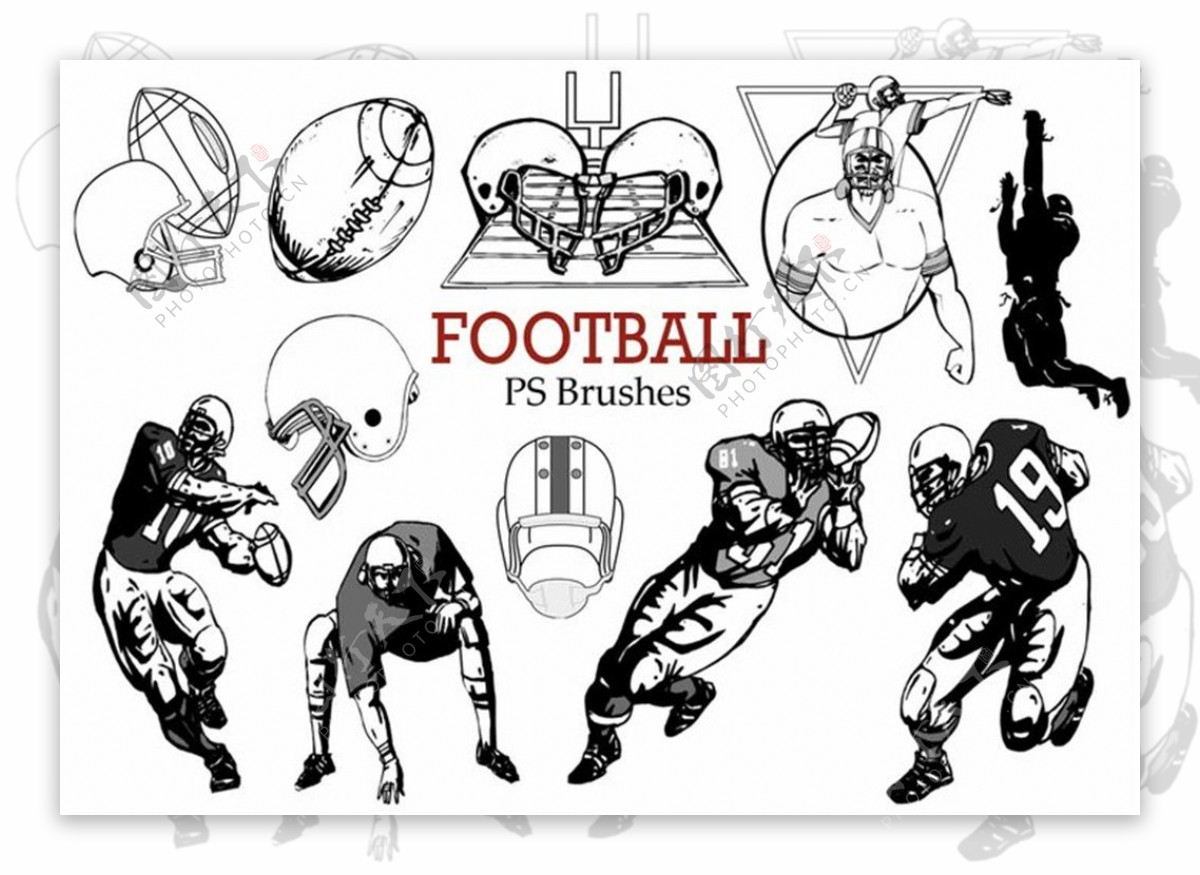 20个橄榄球美式足球图形元素PS笔刷下载