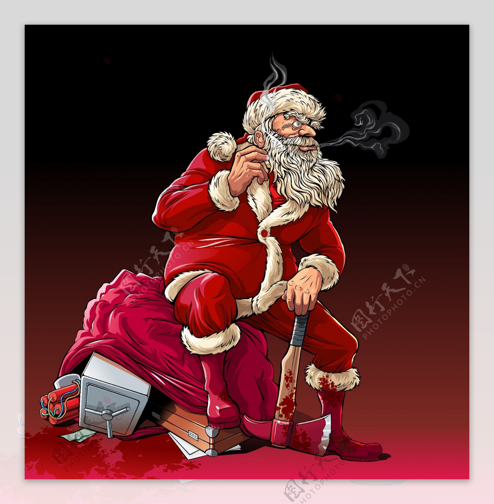 抽烟的卡通圣诞老人