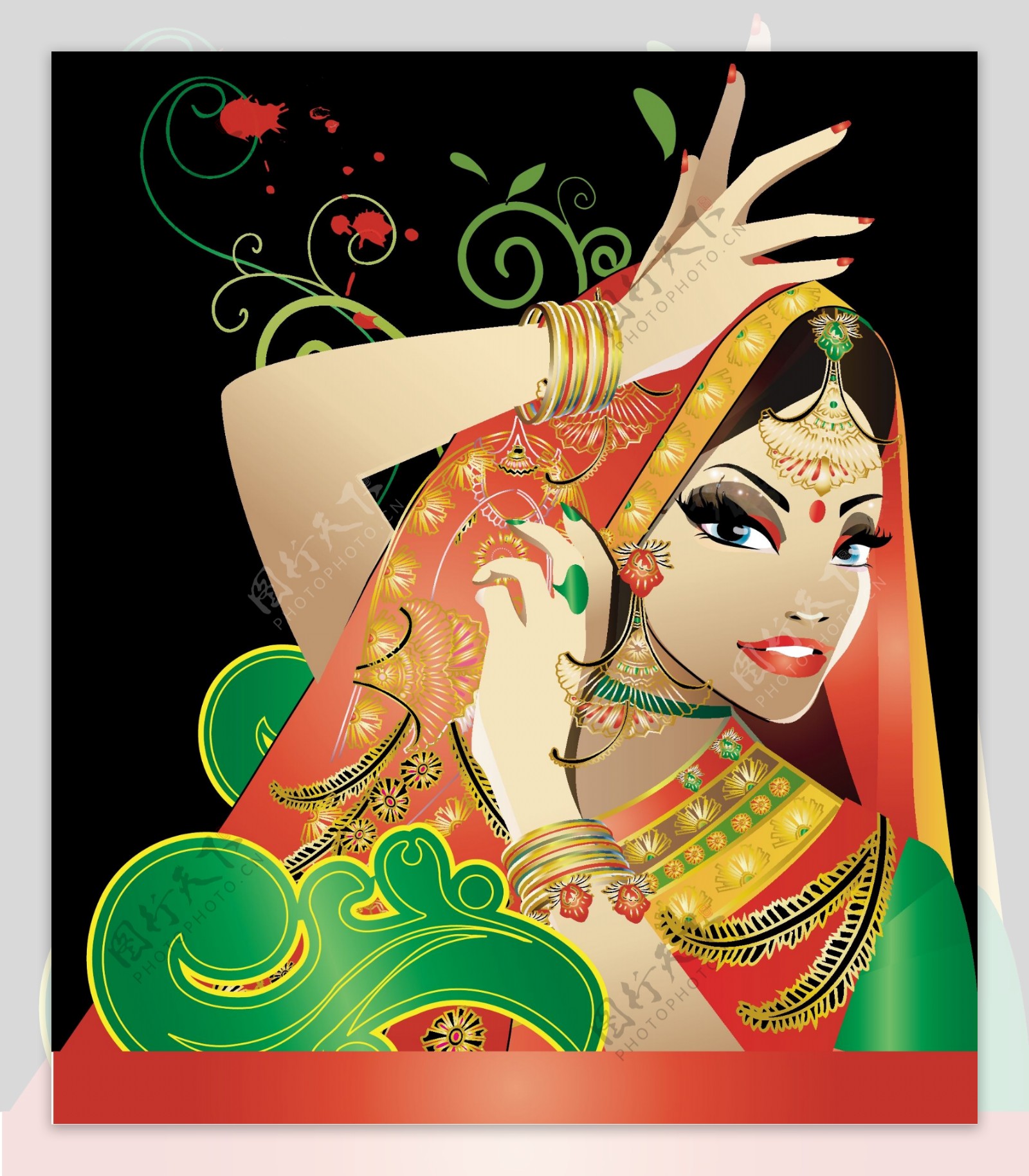 跳舞的印度美女与花纹