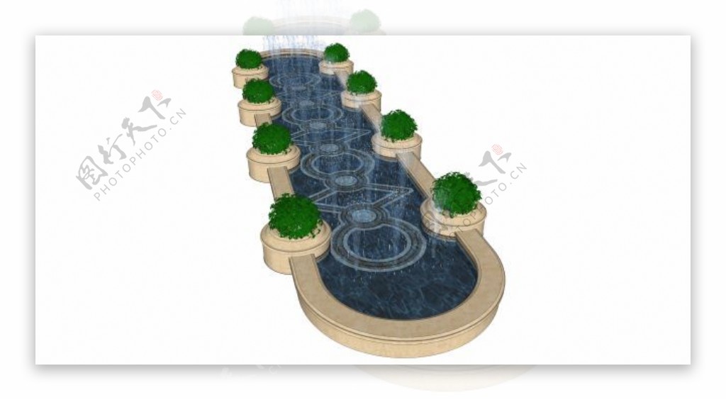 绿色喷泉SKP景观效果图