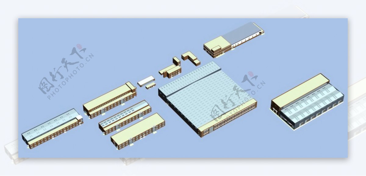 不同形状厂房模型3D模型max简单模型