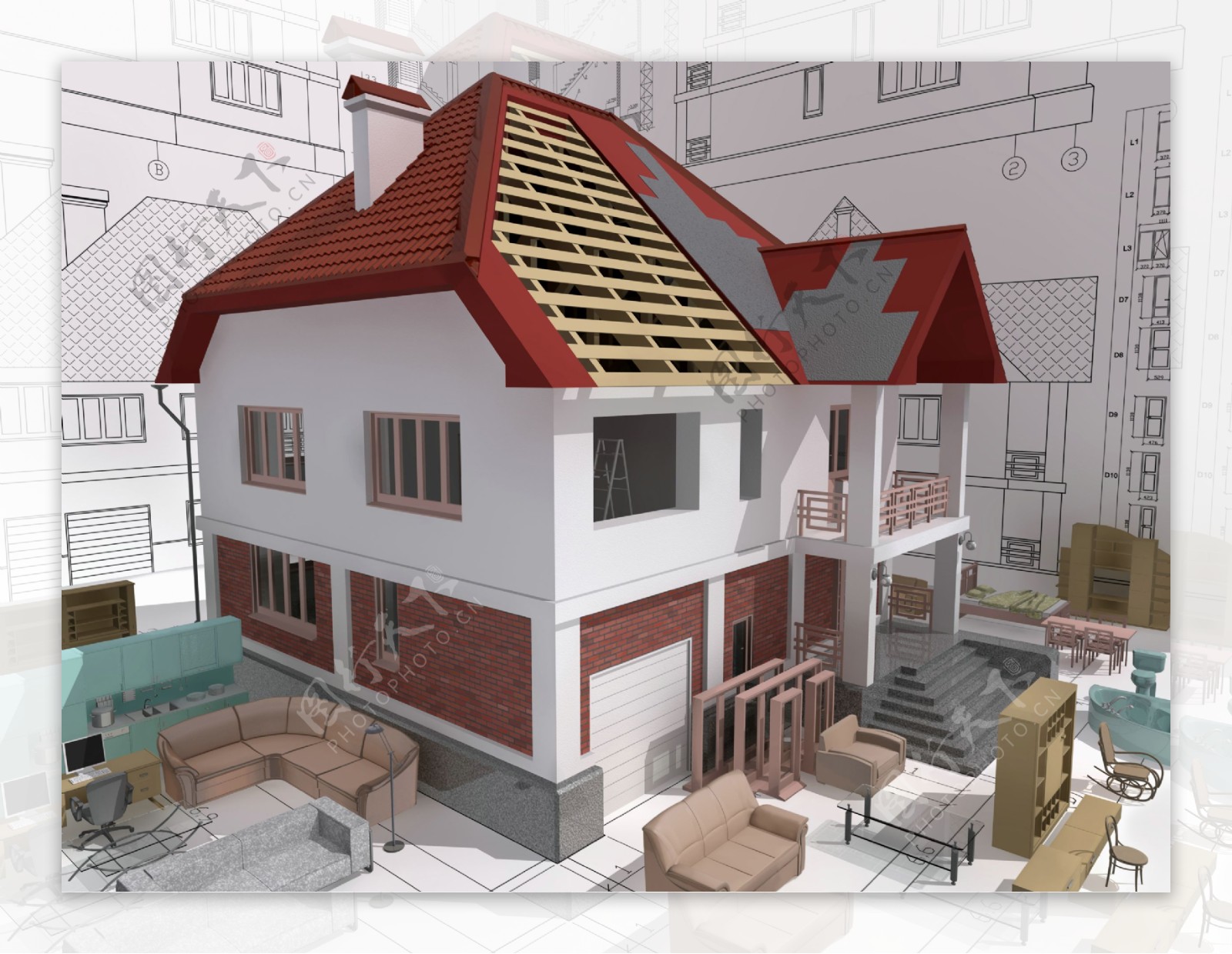 3D建筑模型与建筑图纸