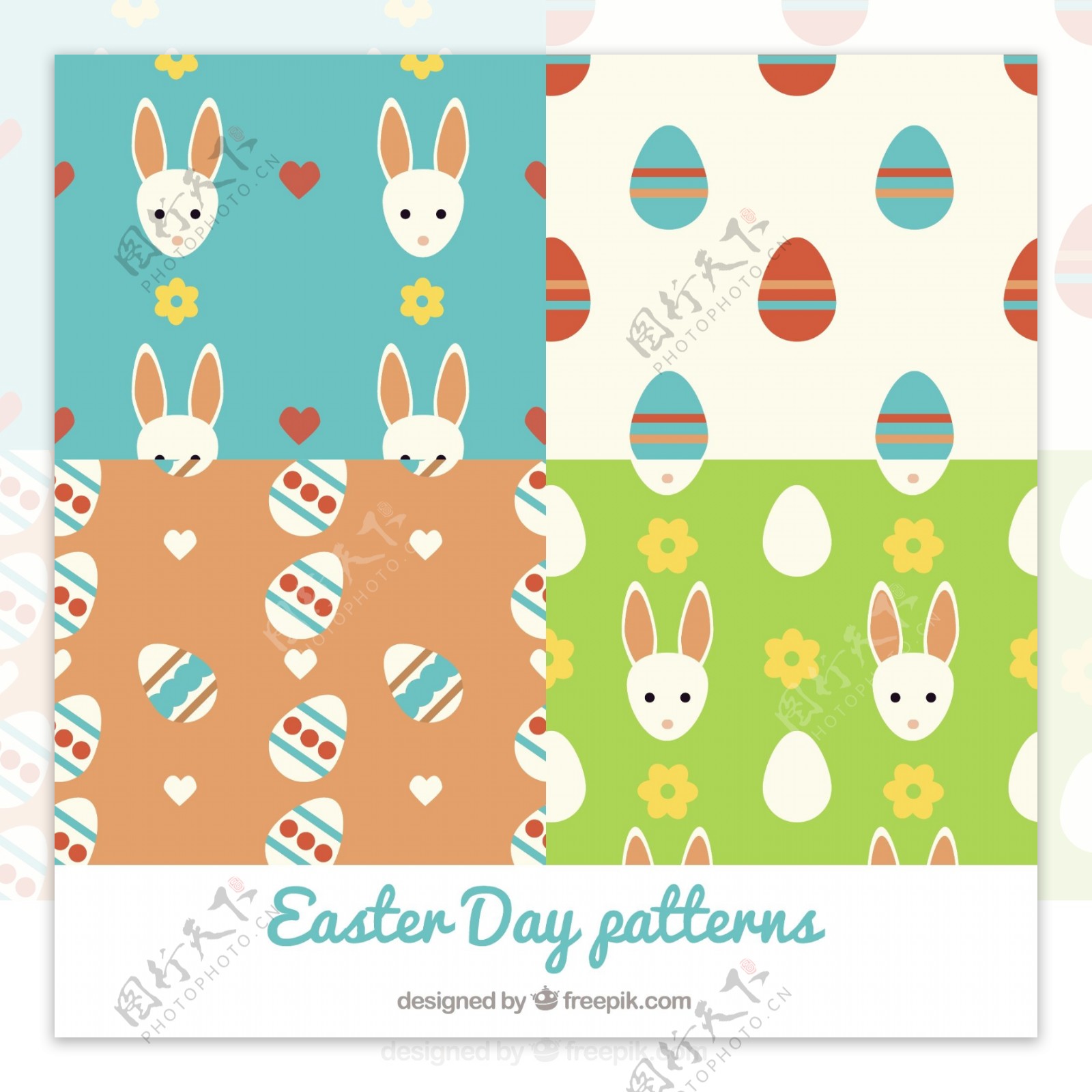 复活节与兔子和鸡蛋在平面设计模式