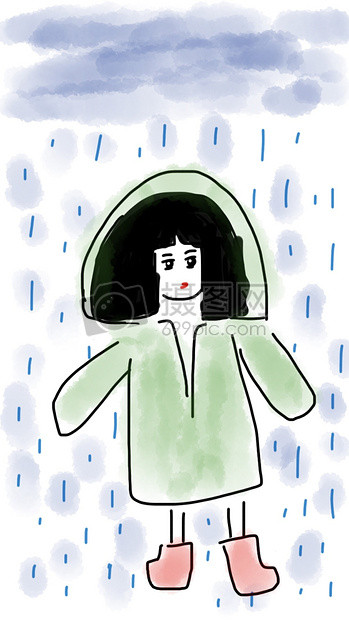 雨中穿着雨衣的女孩