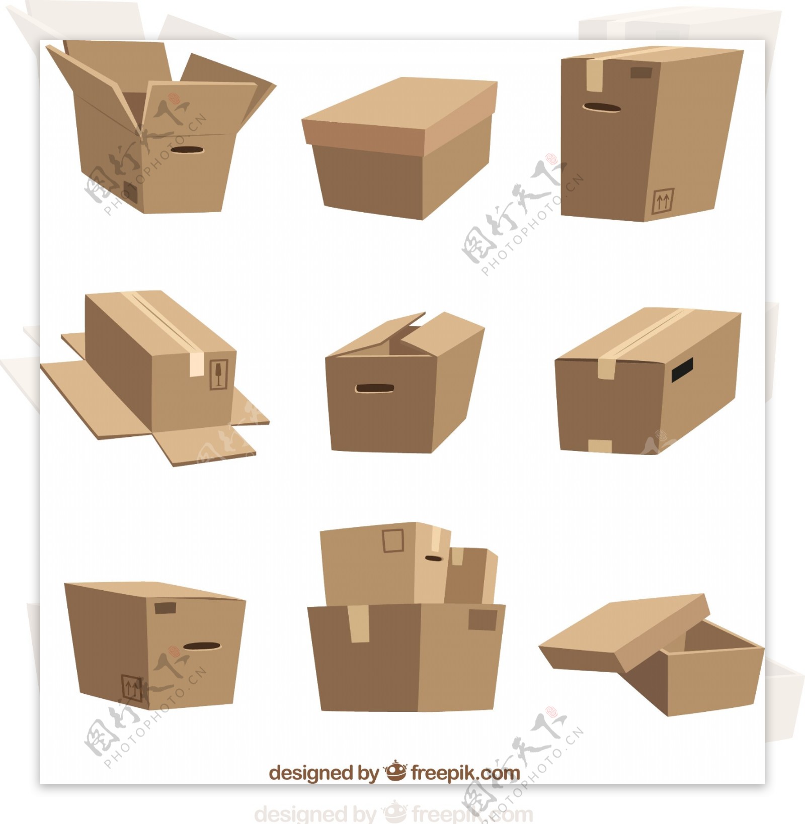 创意纸箱子矢量图图片