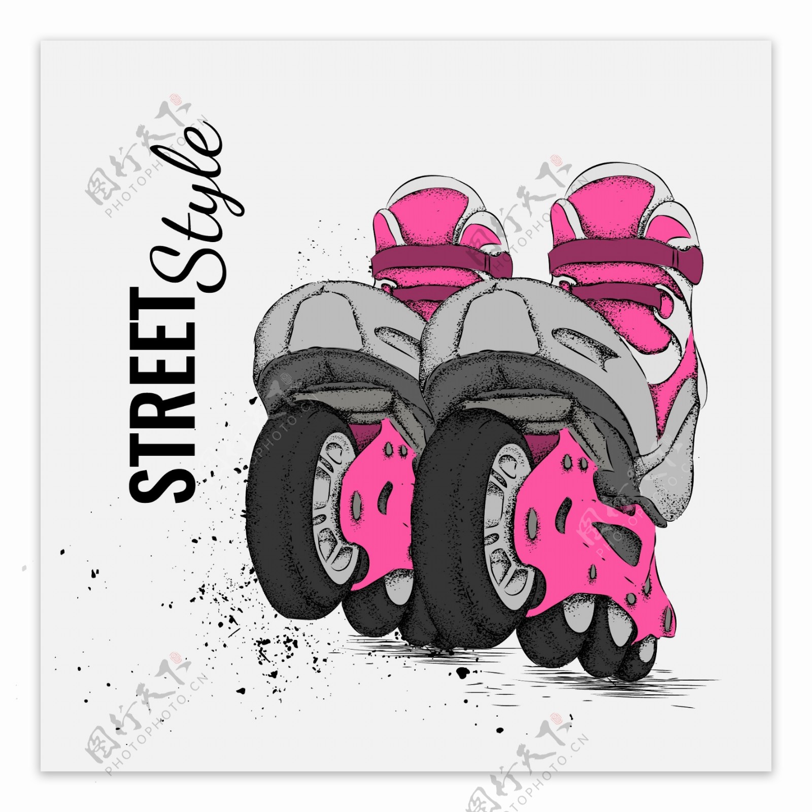粉色溜冰鞋也溅与墨背景矢量素材下载