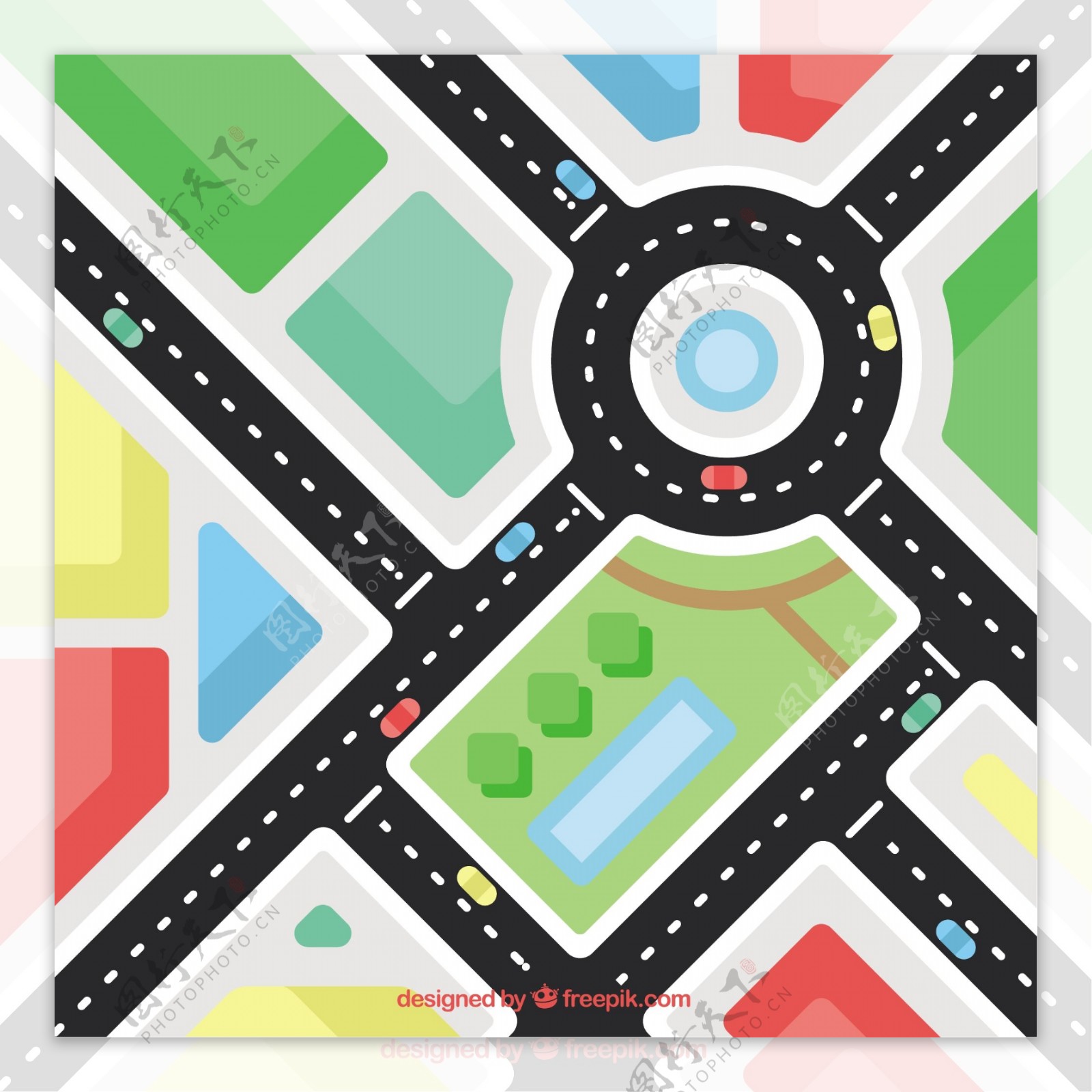 五颜六色的街道地图平面设计模板