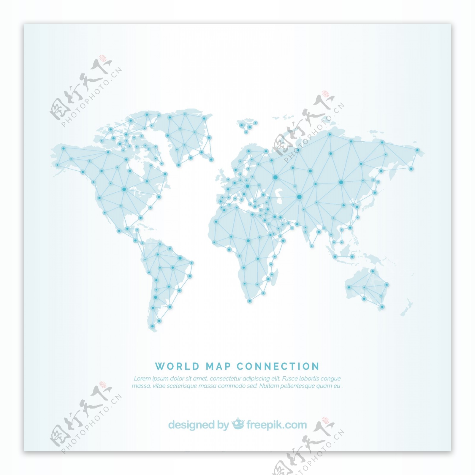 世界地图与线点图案背景