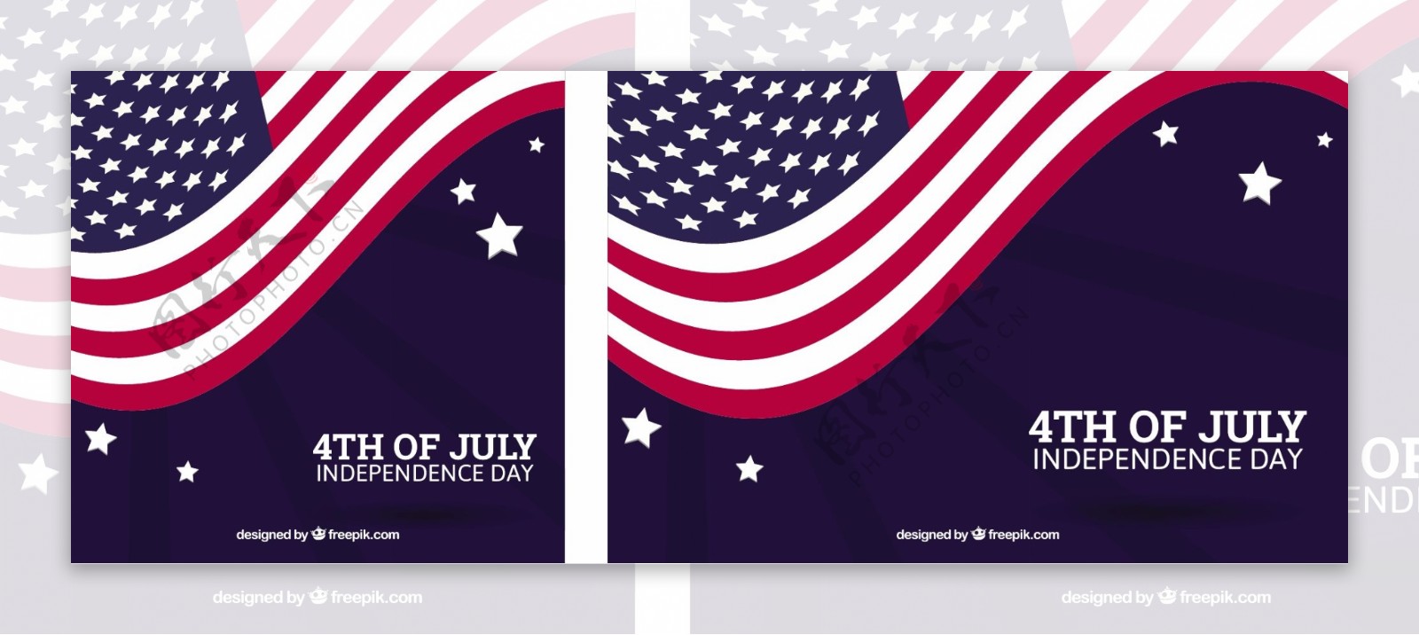 独立日背景与波浪美国国旗矢量设计素材