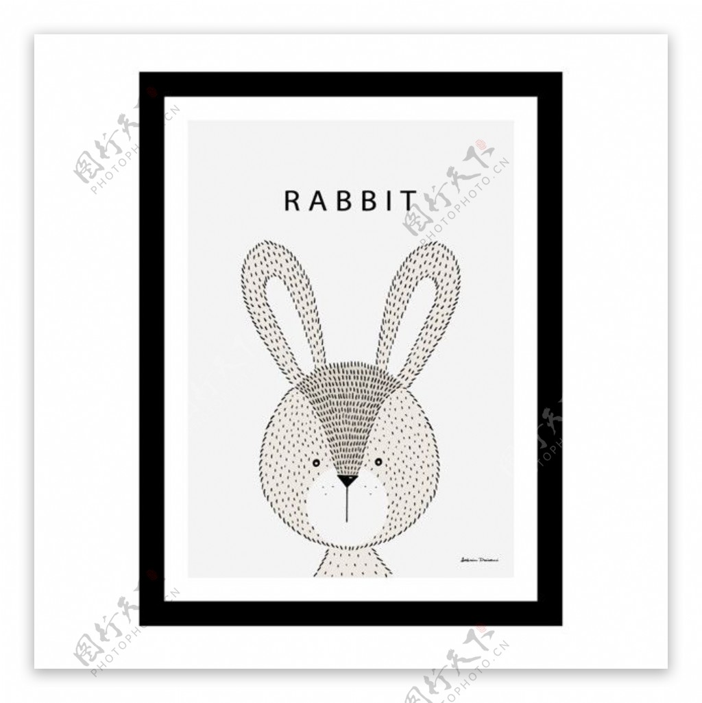 可爱的兔子在一个黑色的框架内