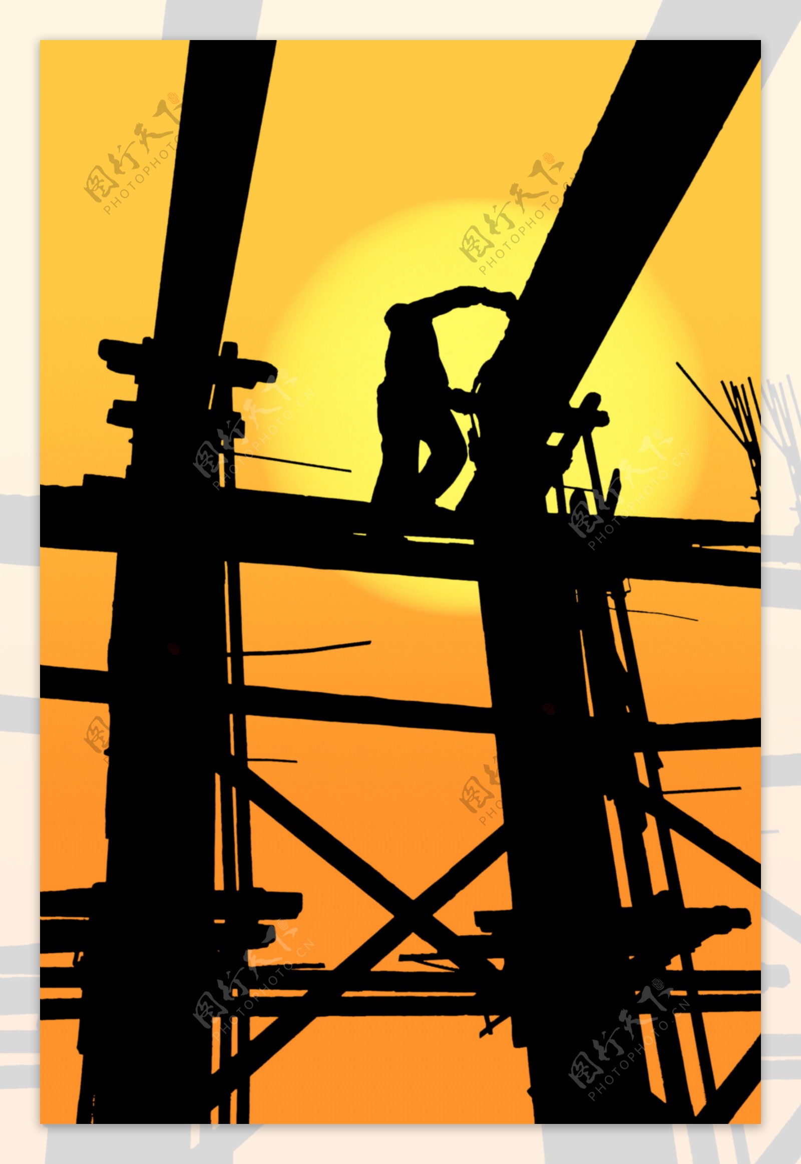 爬上塔顶的建筑工人图片