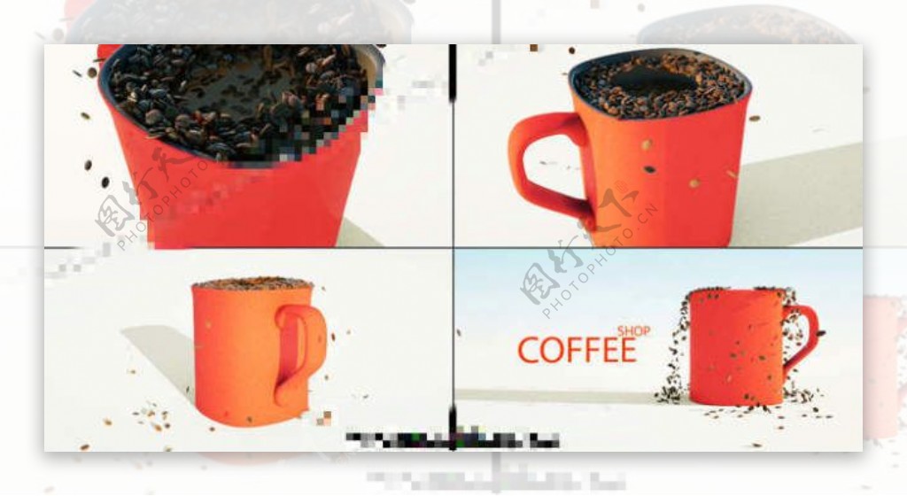 咖啡豆与咖啡杯AE模板