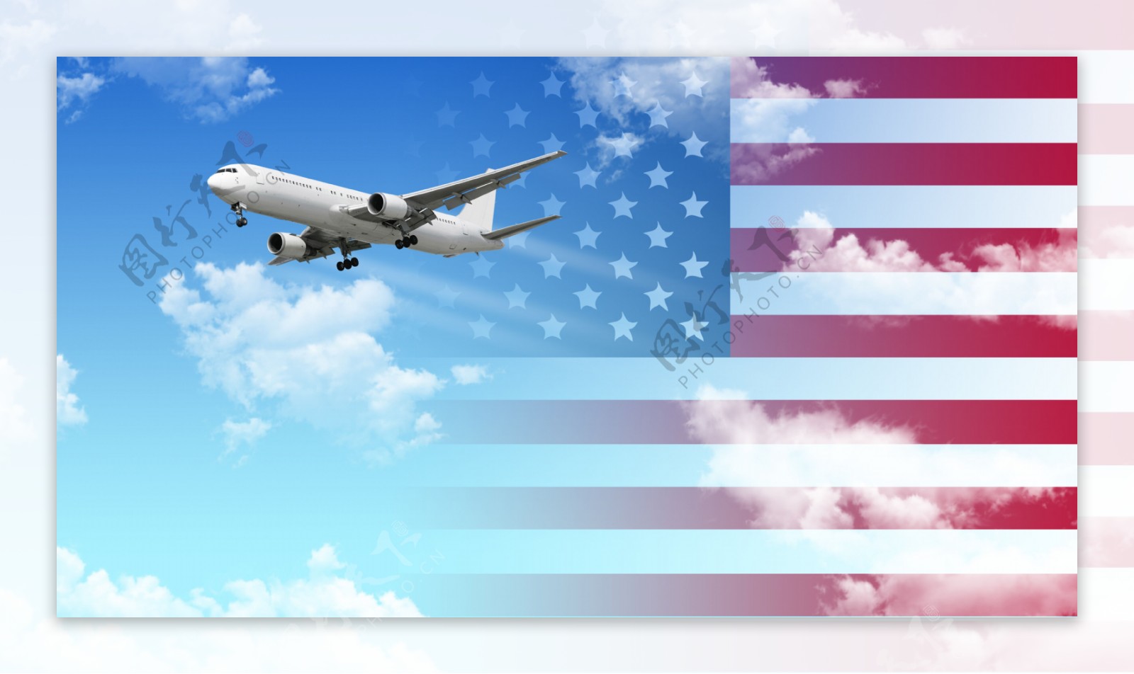 天空中的飞机与美国国旗图片