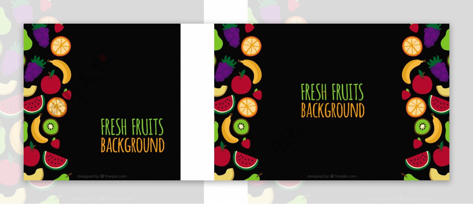 黑色背景与彩色水果在平面设计