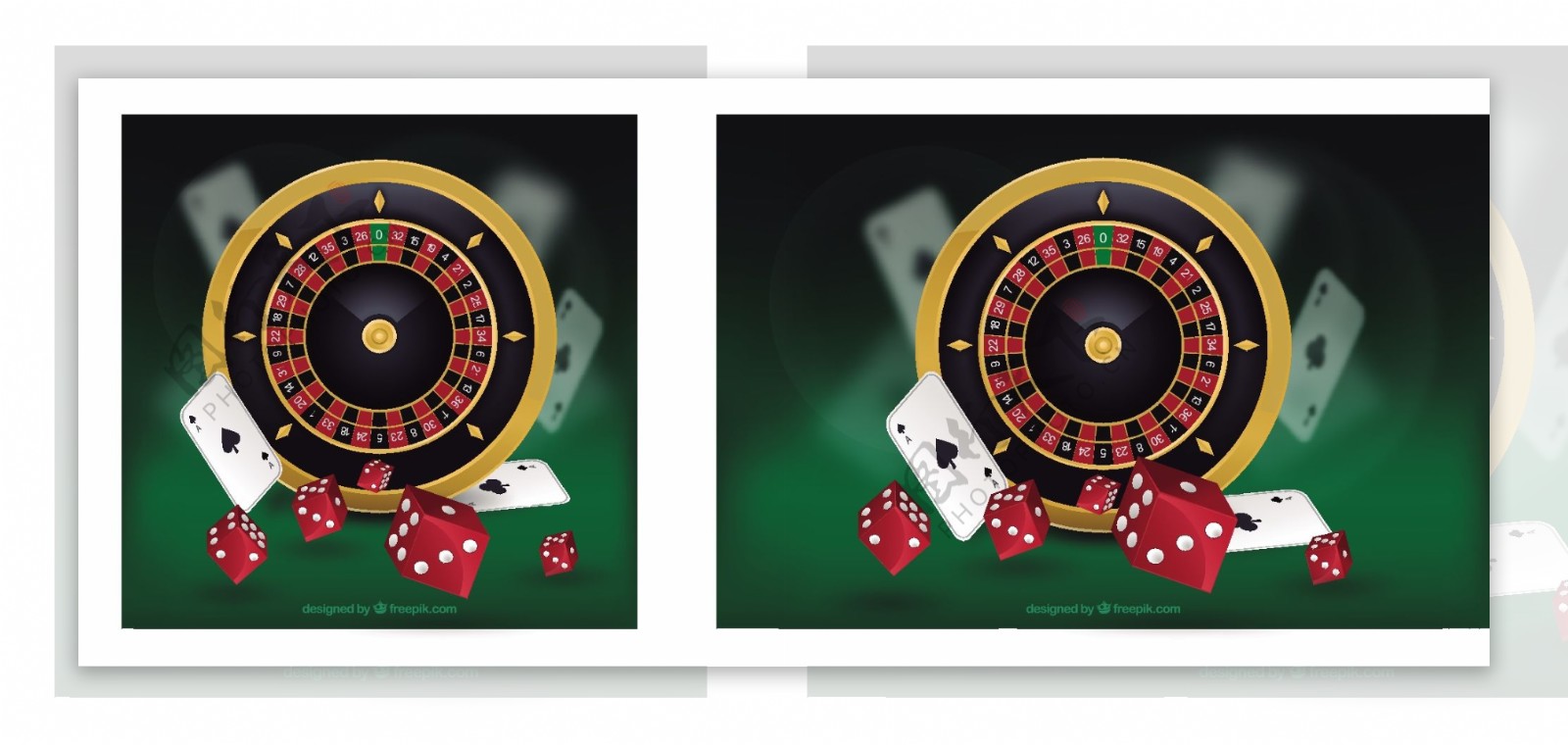 赌场背景与轮盘和红色骰子