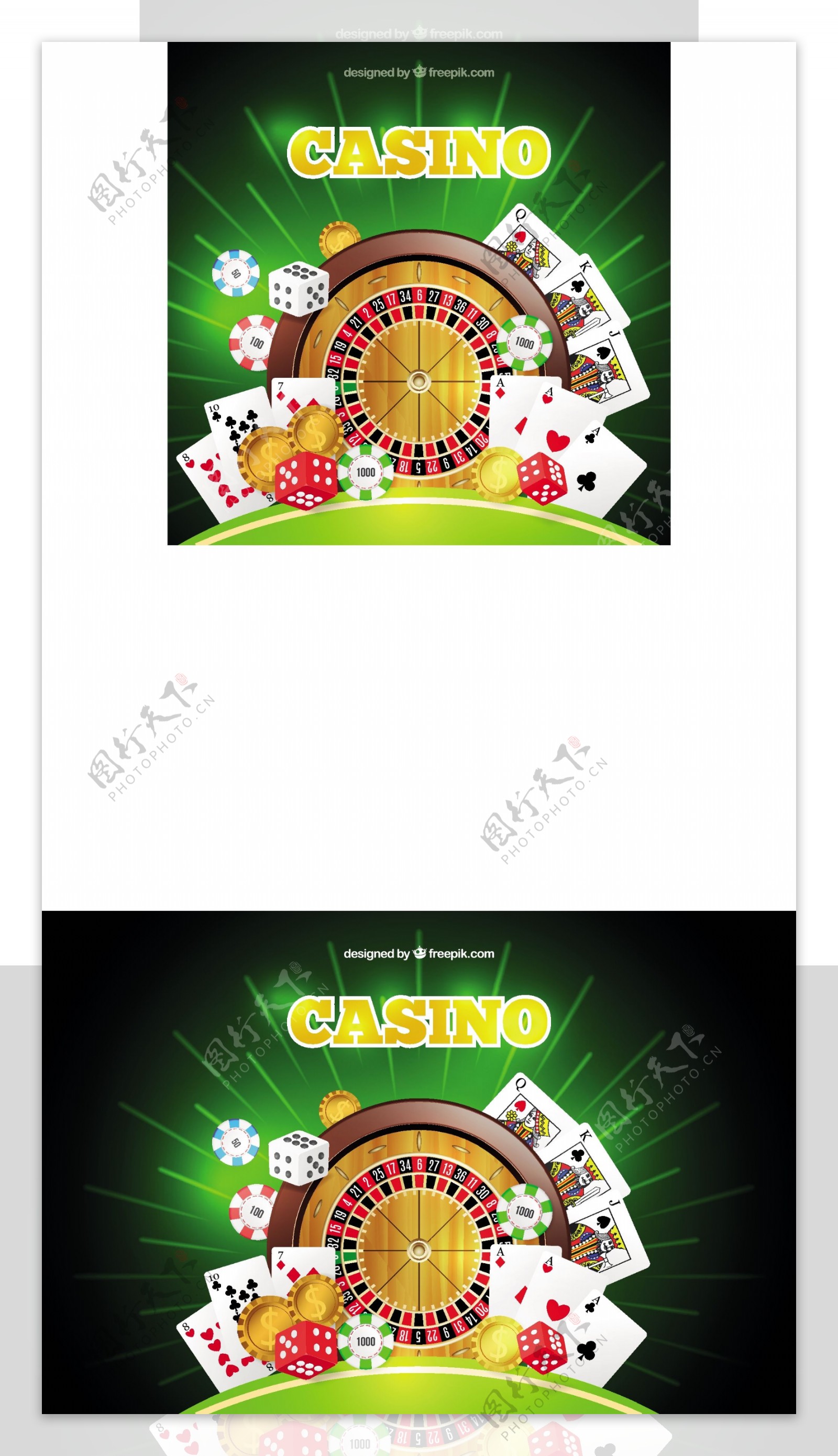 闪亮的赌场背景与轮盘和卡