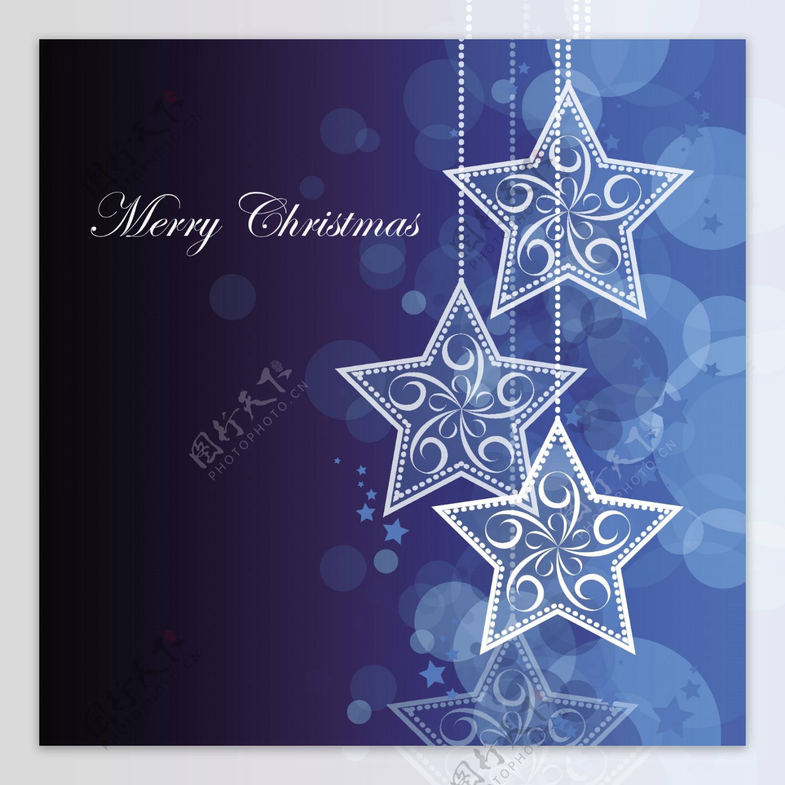 蓝色的圣诞背景和挂着的星星