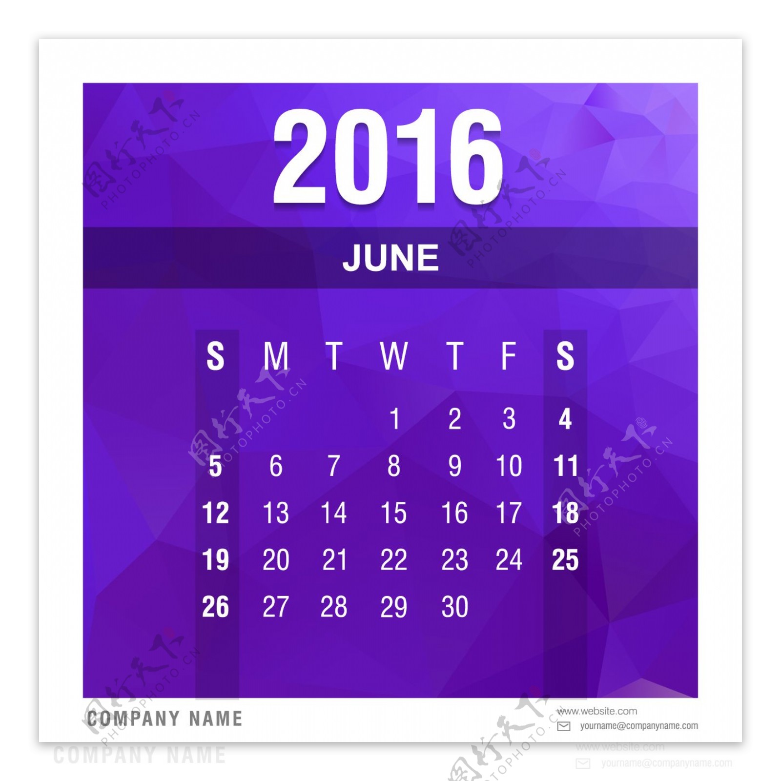多边形2016日历六月