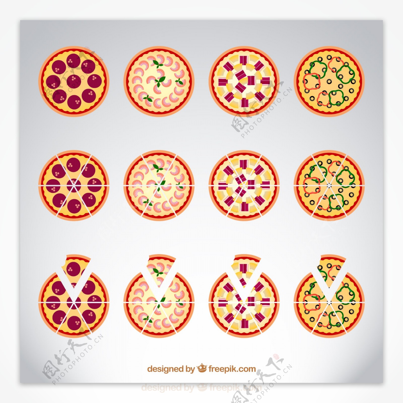 12款彩色披萨矢量素材