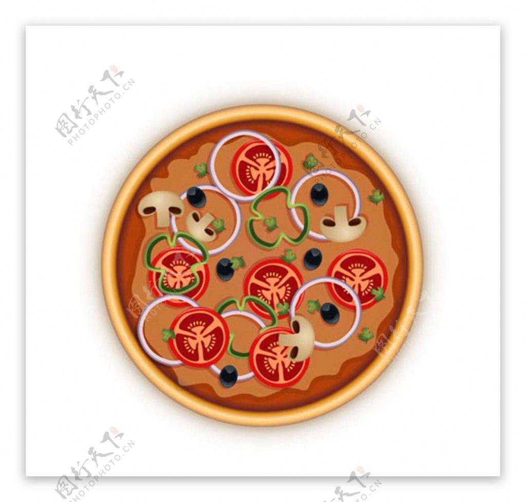 美味蔬菜披萨俯视图矢量素材下载