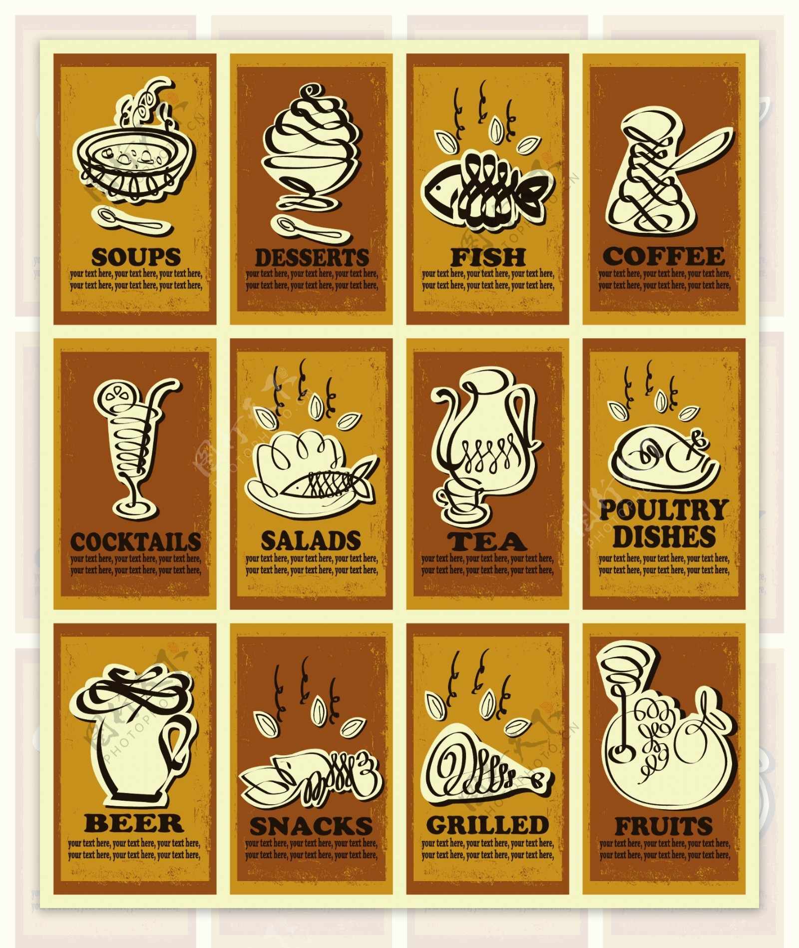 12款创意线条食物海报矢量素材