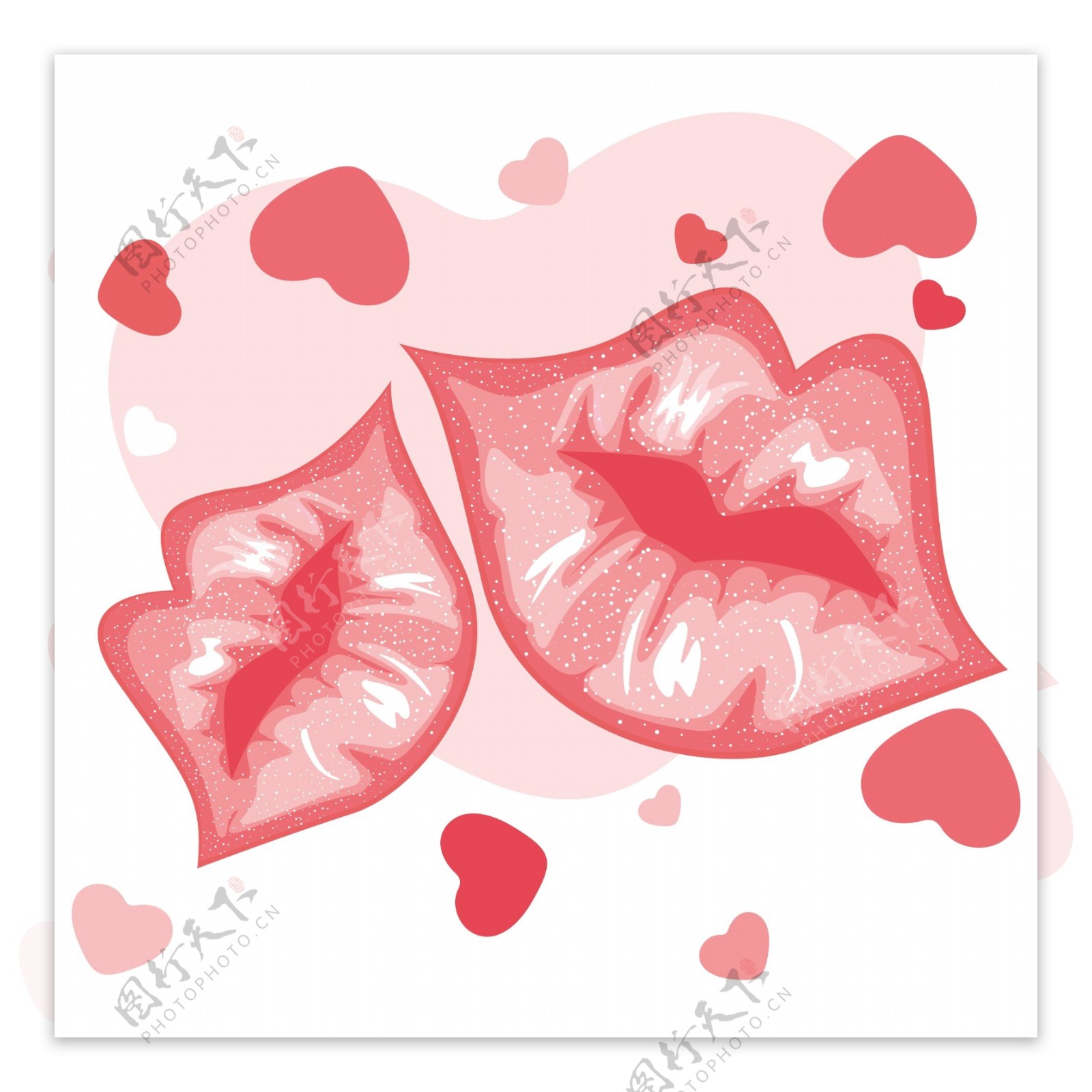 向量的性感的嘴唇与心脏的形状说明