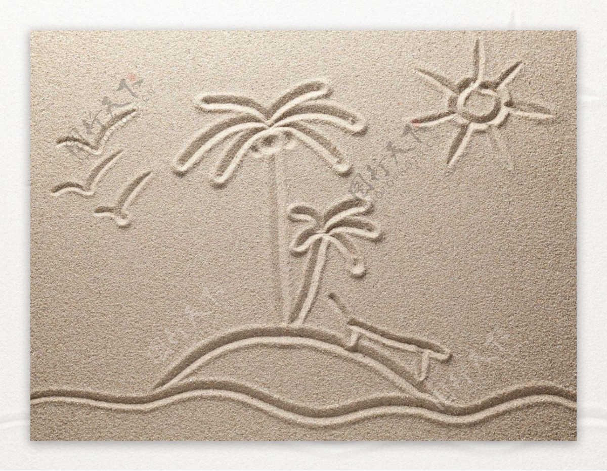 太阳椰子树沙滩画