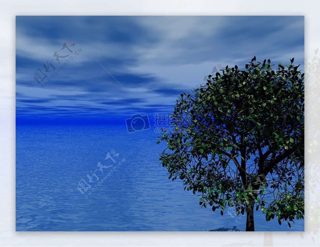 蔚蓝色海洋中的一棵树