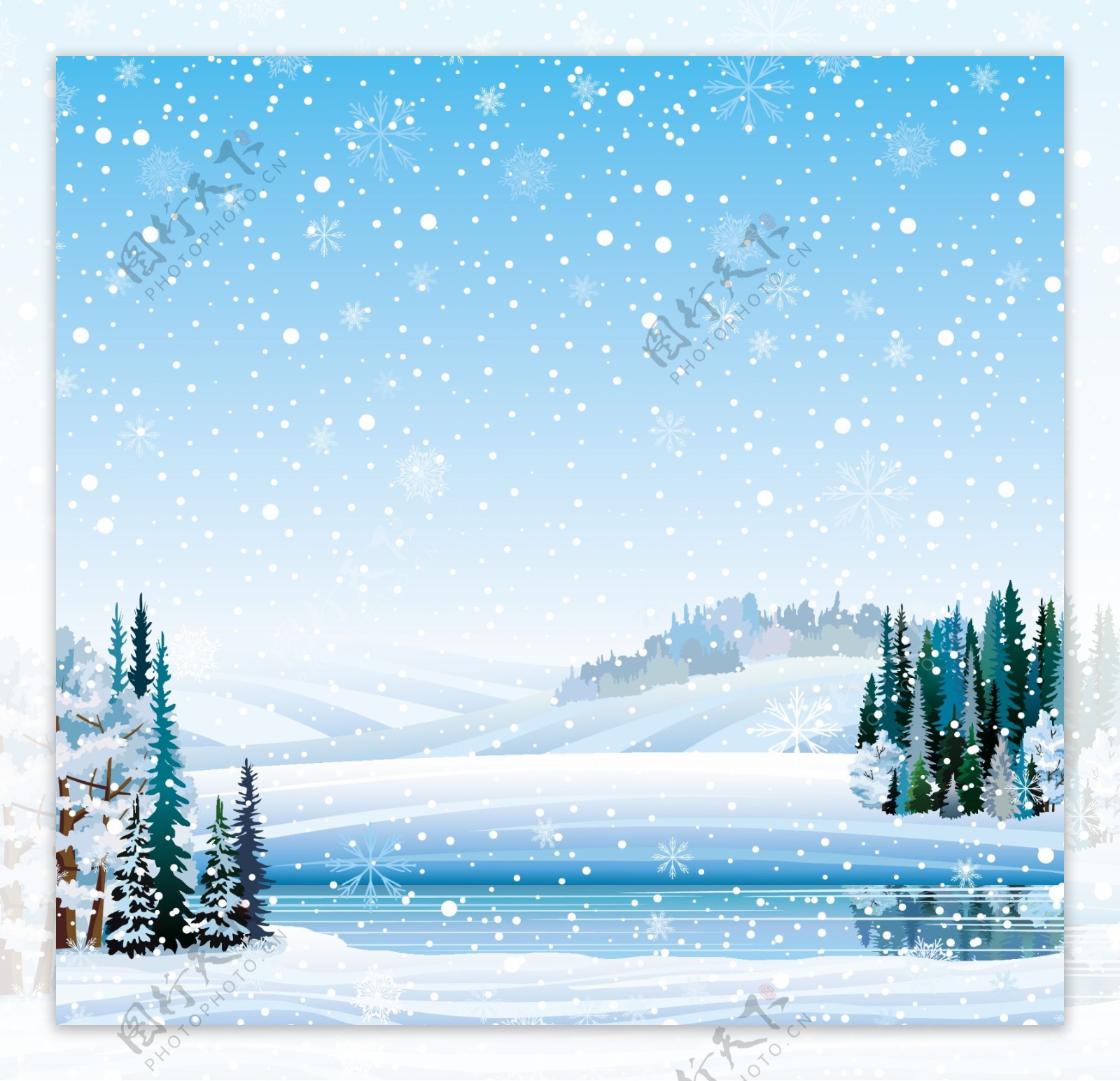 冬天雪景风景插画