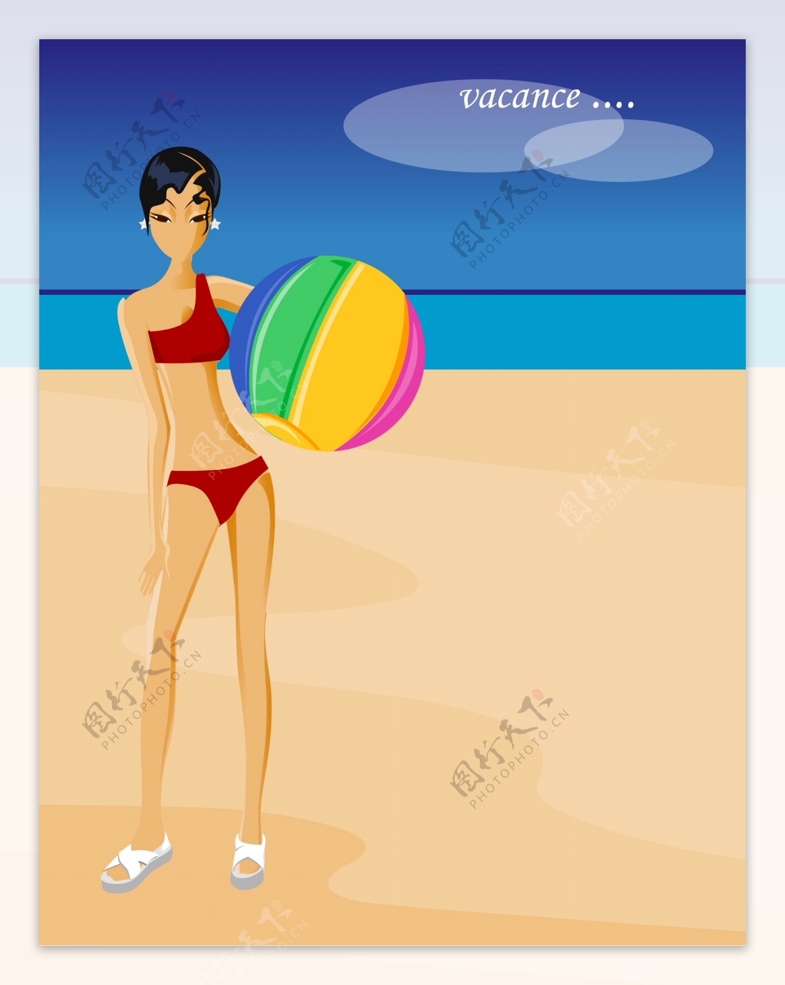 海边玩皮球的美女