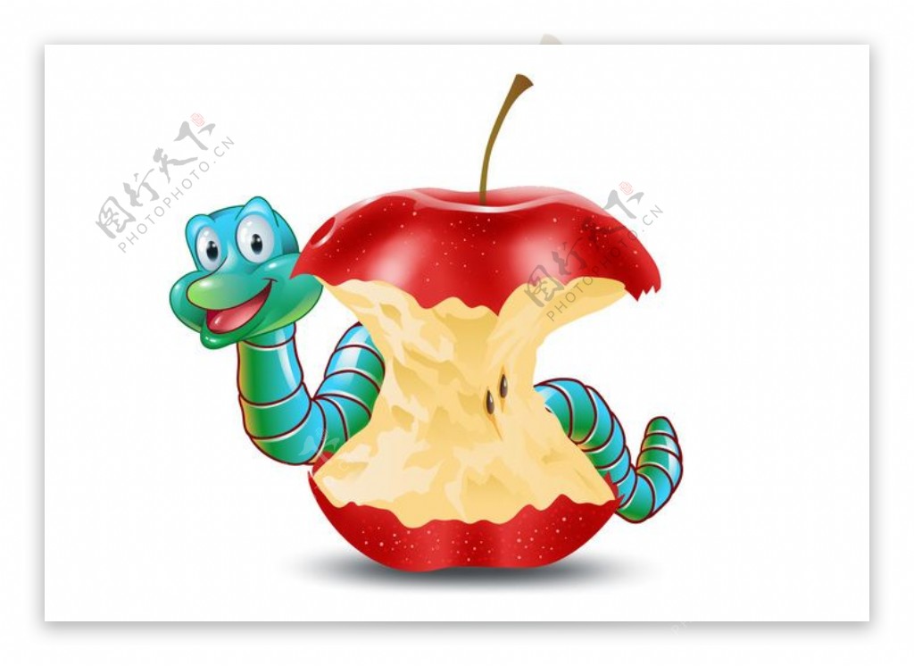 可爱蚯蚓吃苹果矢量