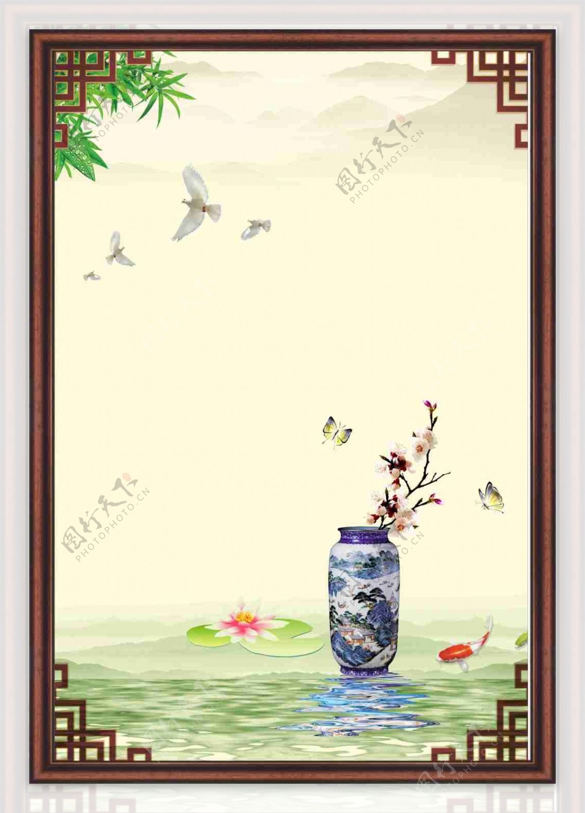 花瓶中国花纹背景广告